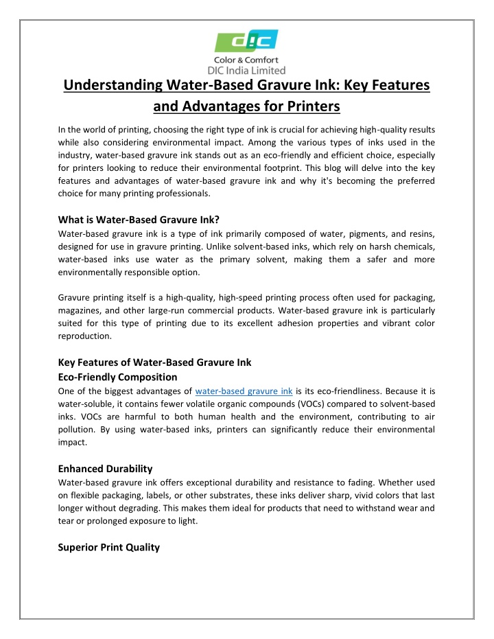 understanding water based gravure