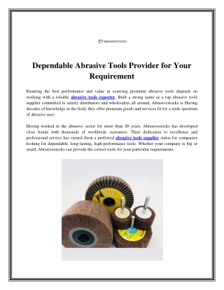 Dependable Abrasive Tools Provider for Your Requirement