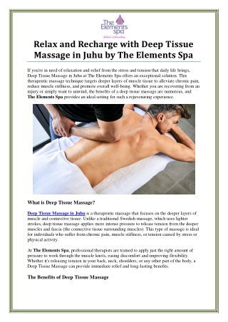 Deep Tissue Massage in Juhu by The Elements Spa