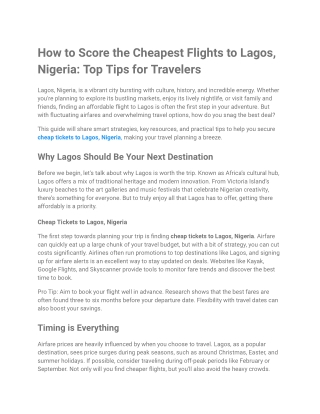 How to Score the Cheapest Flights to Lagos, Nigeria_ Top Tips for Travelers