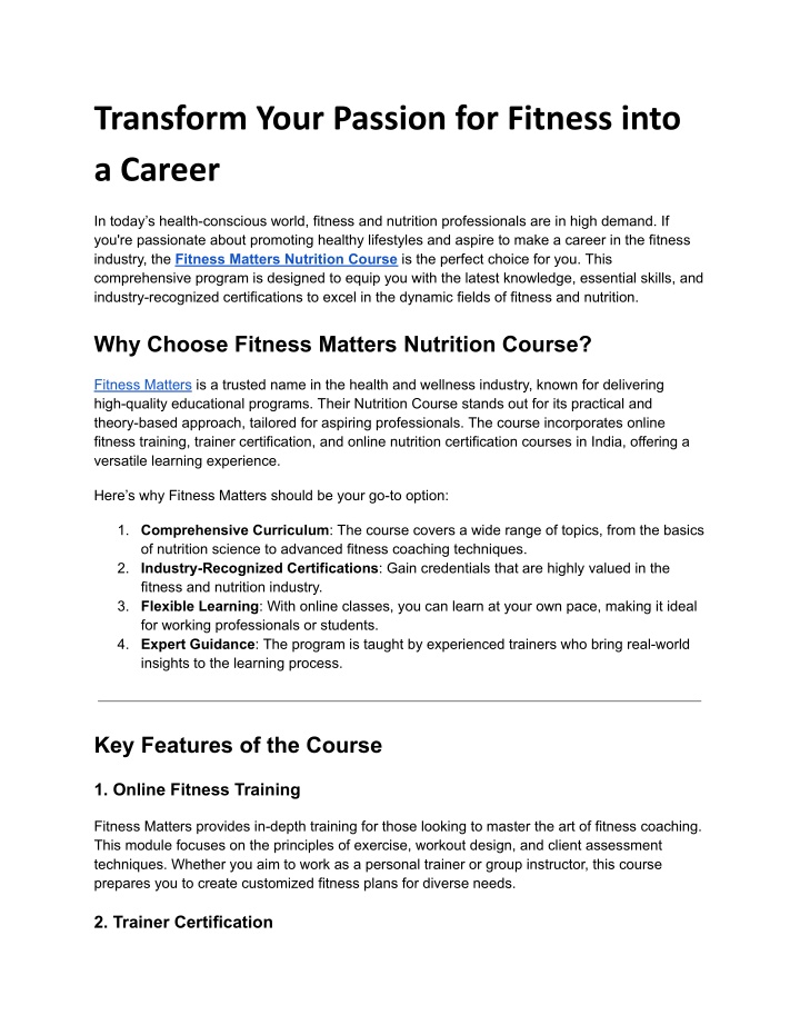 transform your passion for fitness into a career