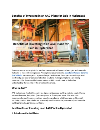 Benefits of Investing in an AAC Plant for Sale in Hyderabad