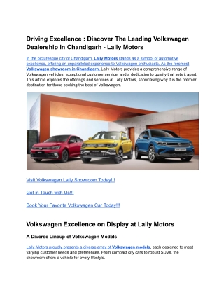 Driving Excellence_ Discover the Leading Volkswagen Dealership in Chandigarh - Lally Motors