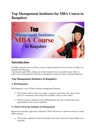 Top Management Institutes for MBA Course in Bangalore