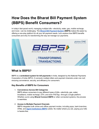 How Does the Bharat Bill Payment System (BBPS) Benefit Consumers