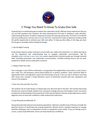 5 Things You Need To Know To Scuba Dive Safe