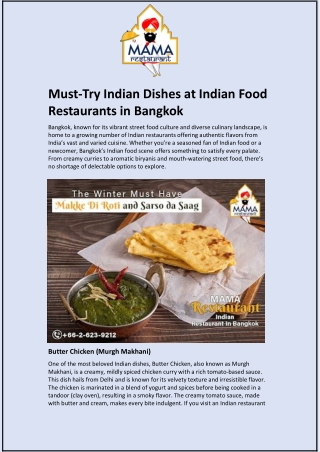 Must-Try Indian Dishes at Indian Food Restaurants in Bangkok