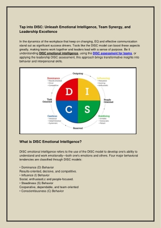 Tap into DISC Unleash Emotional Intelligence, Team Synergy, and Leadership Excellence