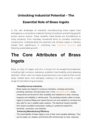 Unlocking Industrial Potential – The Essential Role of Brass Ingots