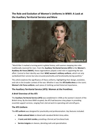 The Role and Evolution of Women’s Uniforms in WWII A Look at the Auxiliary Territorial Service and More