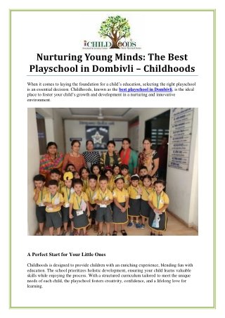 Best Playschool in Dombivli: Shaping Young Minds