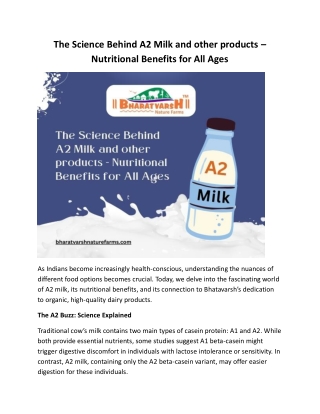 The Science Behind A2 Milk and other products: Nutritional Benefits for All Ages