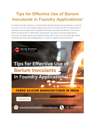 Tips for Effective Use of Barium Inoculants in Foundry Applications