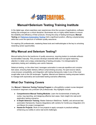 Manual Selenium Testing Training Institute