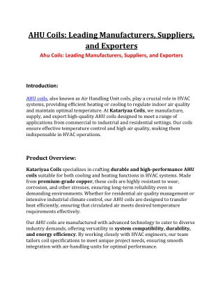 Ahu Coils Manufacturers in Mumbai