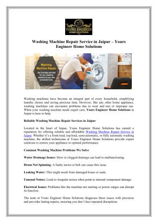 Get Washing Machine Repair Service in Jaipur - Yours Engineer Home Solutions