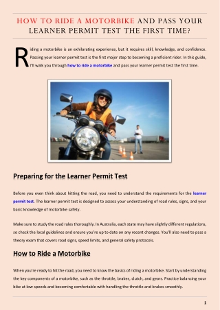 how to ride a motorbike and pass your learner