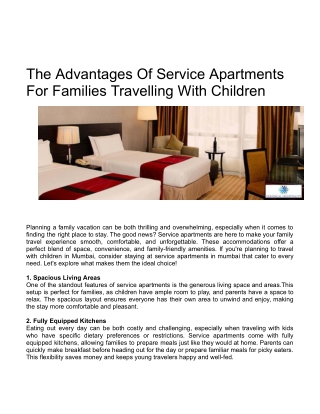 The Advantages Of Service Apartments For Families Travelling With Children