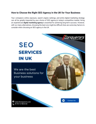 How to Choose the Right SEO Agency in the UK for Your Business