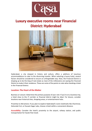 Luxury executive rooms near Financial District Hyderabad