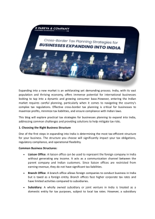 Cross-Border Tax Planning Strategies for Businesses Expanding into India