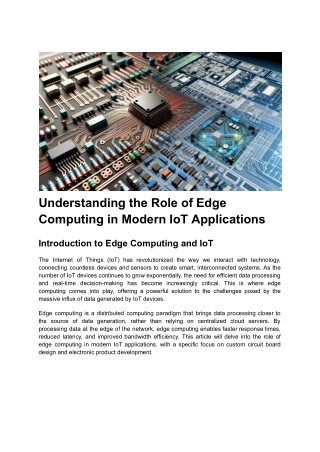Understanding the Role of Edge Computing in Modern IoT Applications