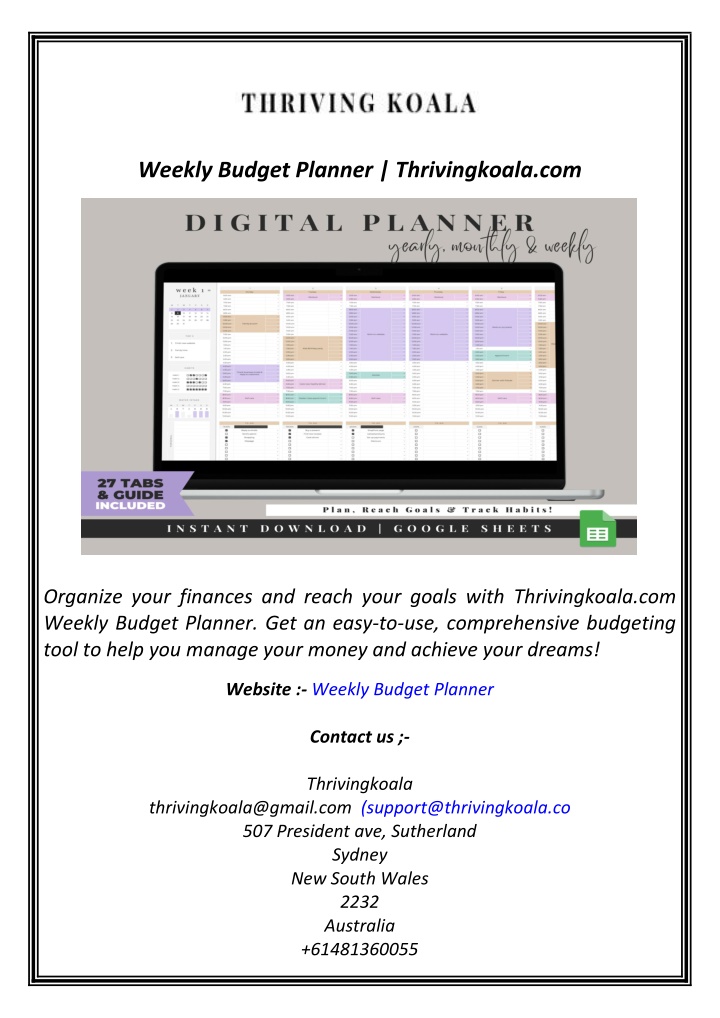 weekly budget planner thrivingkoala com