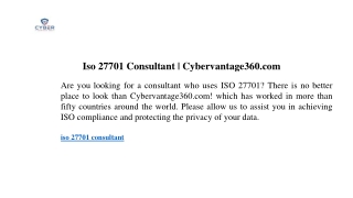 iso 27701 consultant cybervantage360 com