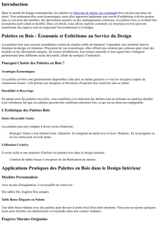 “Palettes en Bois : Économie et Esthétisme au Service du Design”