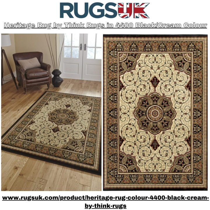 heritage rug by think rugs in 4400 black cream