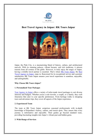 Choose the best with Best Travel Agency in Jaipur - RK Tour Jaipur