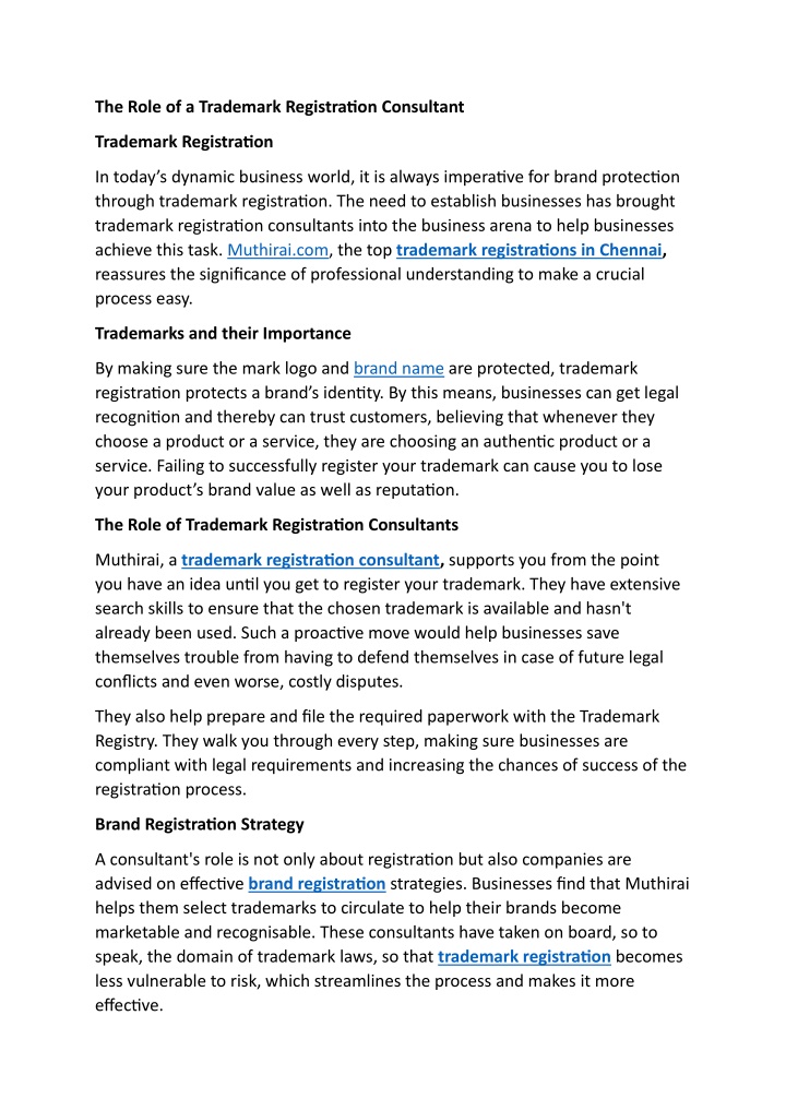 the role of a trademark registration consultant