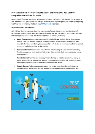 Pest Control in NoidaSay Goodbye to Lizards and Pests