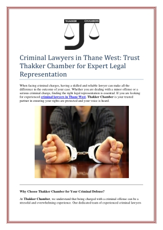 Criminal Lawyers in Thane West: Trust Thakker Chamber for Expert Legal Represent