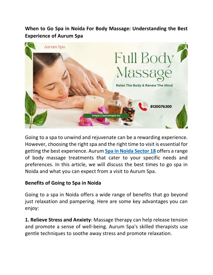 when to go spa in noida for body massage