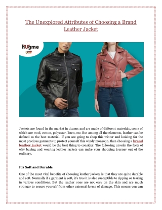 The Unexplored Attributes of Choosing a Brand Leather Jacket