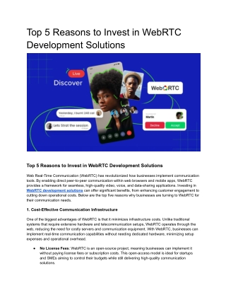 Top 5 Reasons to Invest in WebRTC Development Solutions