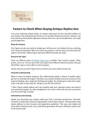 Factors to Check When Buying Antique Replica Gun