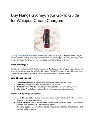 Buy Nangs Sydney_ Your Go-To Guide for Whipped Cream Chargers