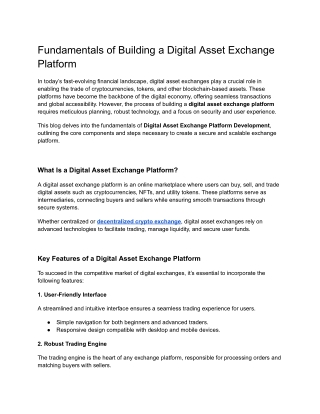 fundamentals of building a digital asset exchange