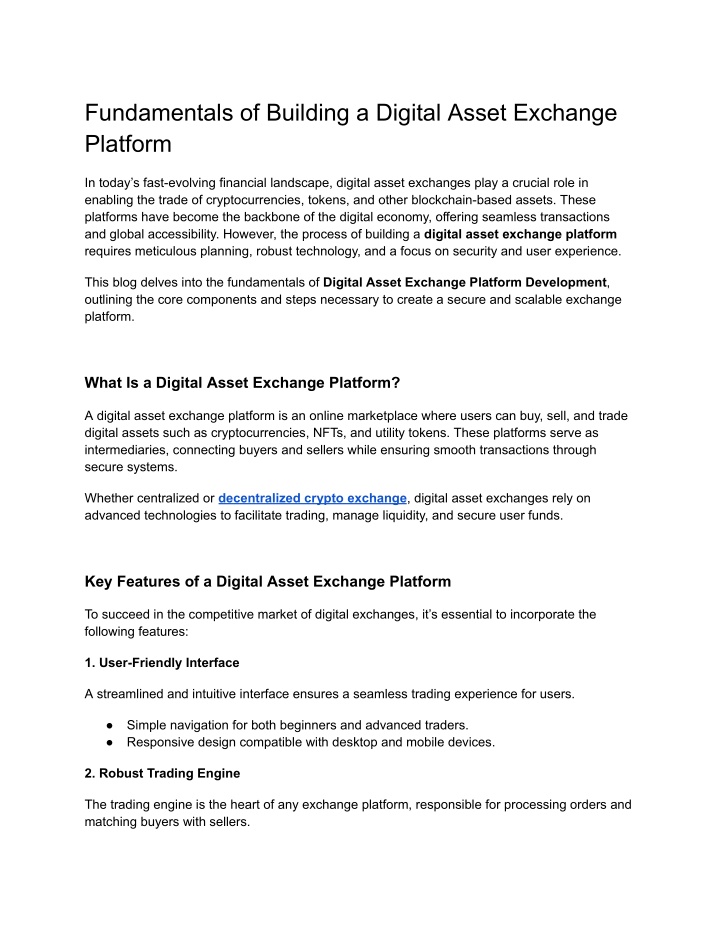 fundamentals of building a digital asset exchange