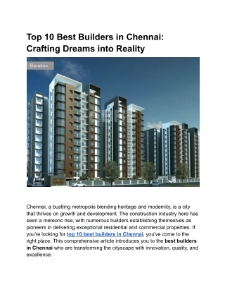 top 10 best builders in chennai crafting dreams
