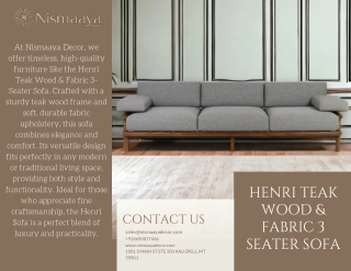 Henri Teak Wood & Fabric 3-Seater Sofa – Stylish Comfort for Your Home
