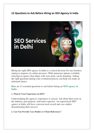 12 Questions to Ask Before Hiring an SEO Agency in India