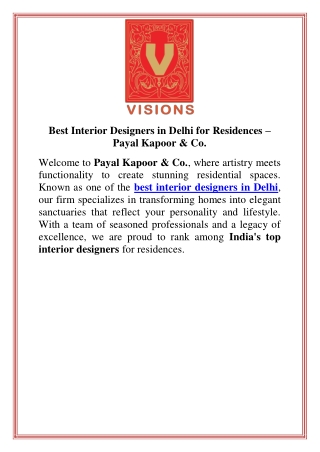 Best Interior Designers in Delhi for Residences  Payal Kapoor & Co.