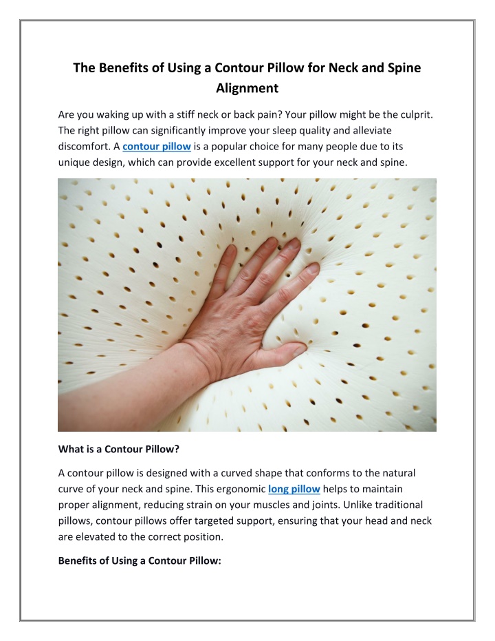 the benefits of using a contour pillow for neck