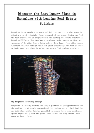 Discover the Best Luxury Flats in Bangalore with Leading Real Estate Builders