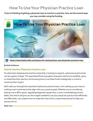How To Use Your Physician Practice Loan