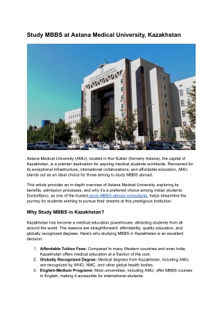 Study MBBS at Astana Medical University, Kazakhstan