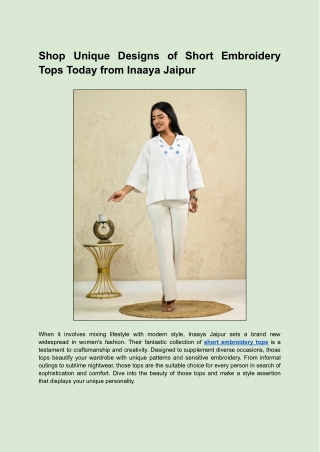 Shop Unique Designs of Short Embroidery Tops Today from Inaaya Jaipur